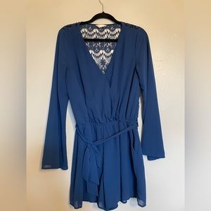 Altar’d State - Navy Embroidered Lace Back Bell Sleeve Romper -Size Large